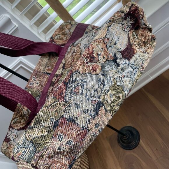 Vintage Bovano Cat Tapestry Shoulder Bag Laptop Fits Tote Purse - Picture 11 of 15